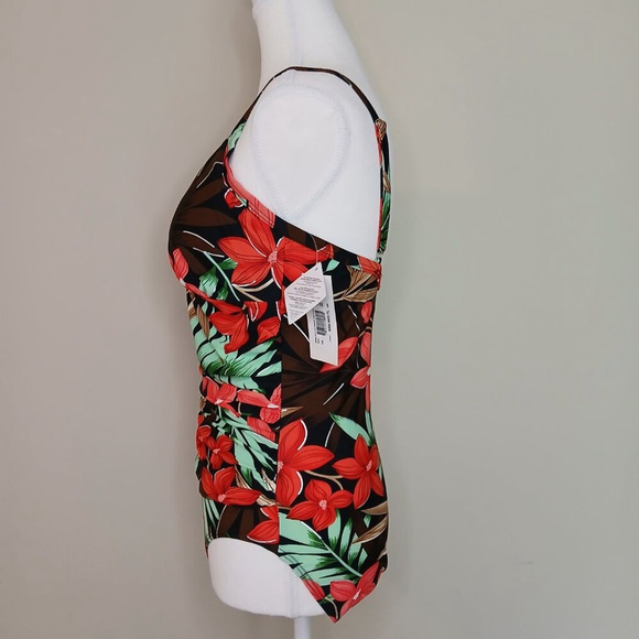 NWT Bikini Bay Shirred Side Flock One Piece Floral Swimsuit Size 14 - Picture 3 of 6